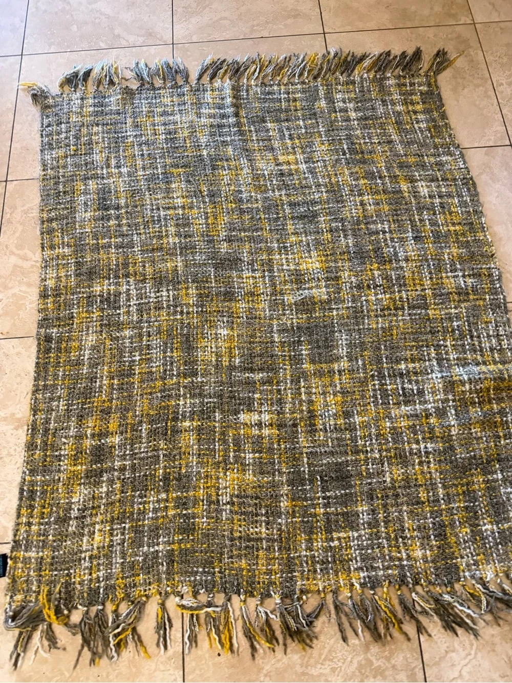 2 Loloi Chunky Knit Woven Throw Blankets Teal Blue Gold Yellow Gray Fringe